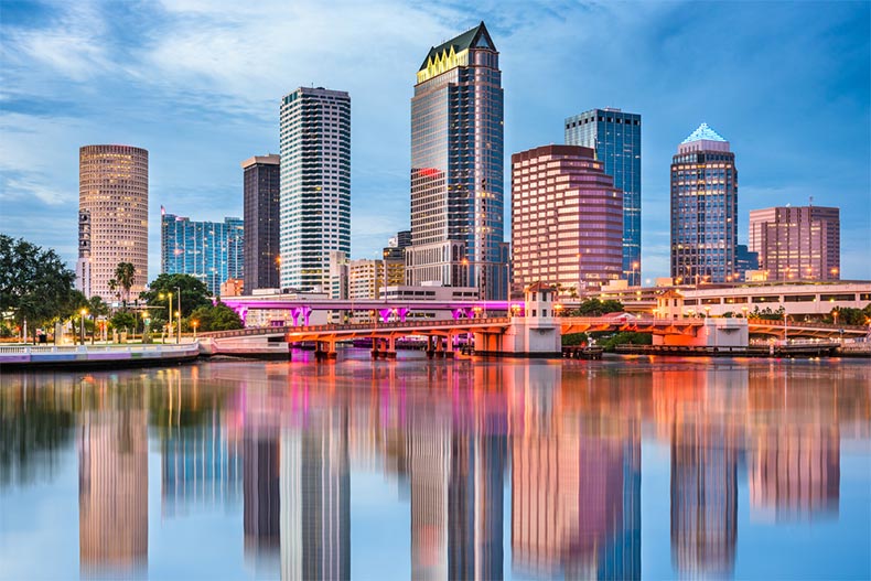 View across the water of Tampa's downtown skyline