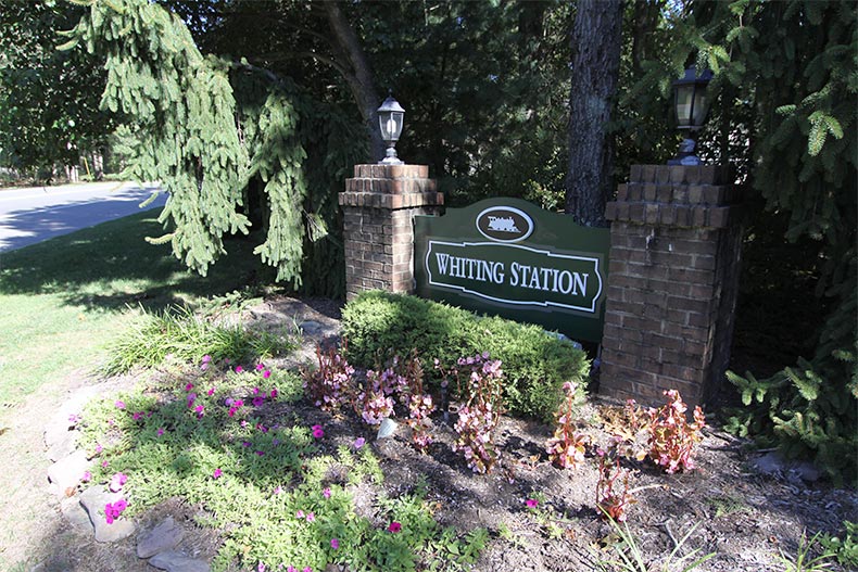 Greenery surrounding the community sigh for Whiting Station in Manchester, New Jersey