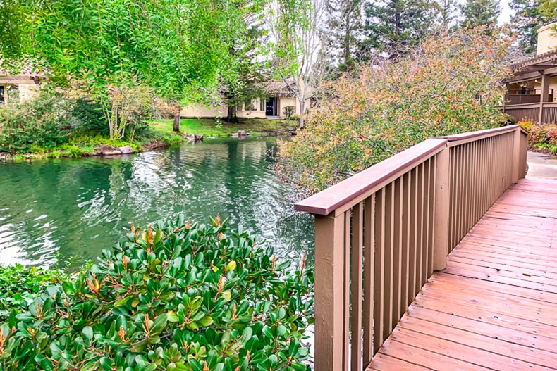 A bridge over a picturesque pond at Willowbrook in Napa, California