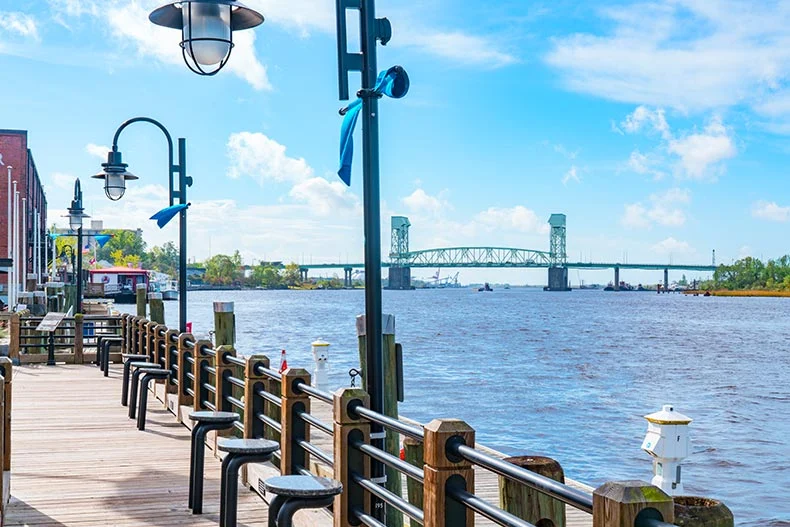 Photo of a riverwalk along Cape Fear in Wilmington, North Carolina