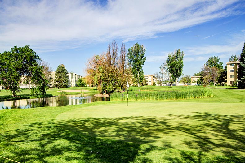The golf course on the grounds of Windsor Gardens in Denver, Colorado