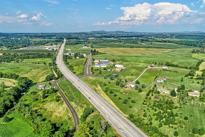 Aerial view of the countryside in York Springs, Pennsylvania