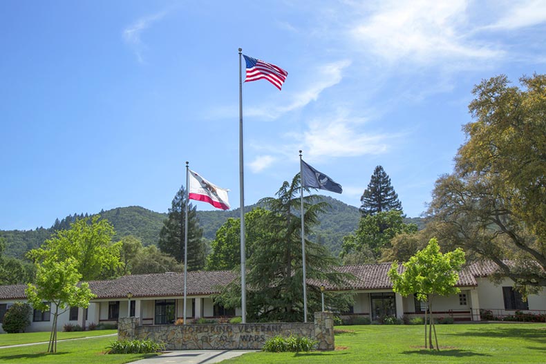 Flags honoring veterans in Yountville, California